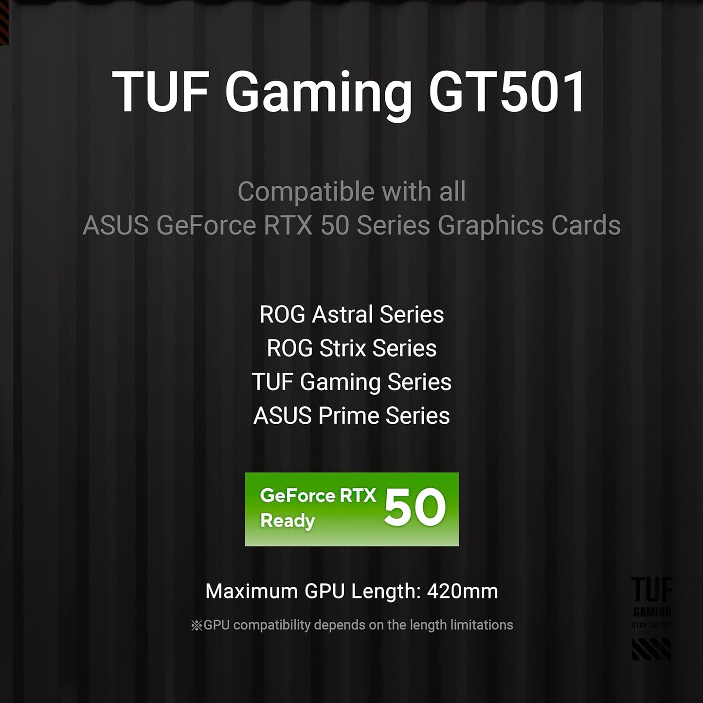 TUF Gaming GT501 Mid-Tower Gaming Case, EATX Support, Pre-Installed 4 Case Fans, USB 3.0 Front Panel, Smoked Tempered Glass, Steel Construction, 2 Year Warranty