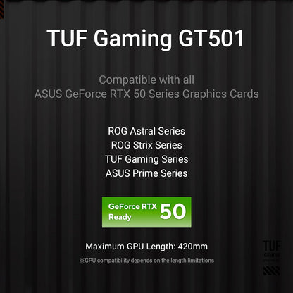 TUF Gaming GT501 Mid-Tower Gaming Case, EATX Support, Pre-Installed 4 Case Fans, USB 3.0 Front Panel, Smoked Tempered Glass, Steel Construction, 2 Year Warranty
