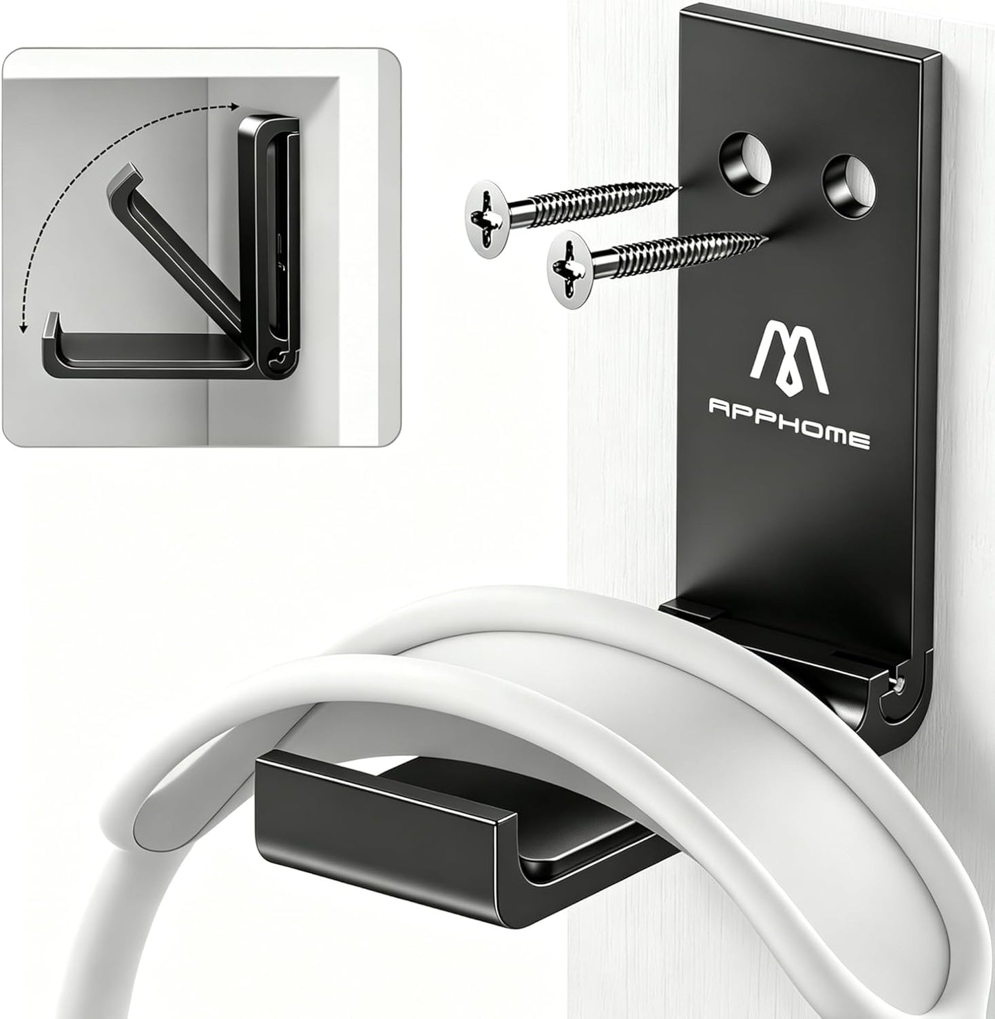 Headphone Stand Hanger Foldable Wall Hooks, save Space Durable Aluminum Headset Stand Holder for Universal Gaming Headset, Strong Adhesive, Black
