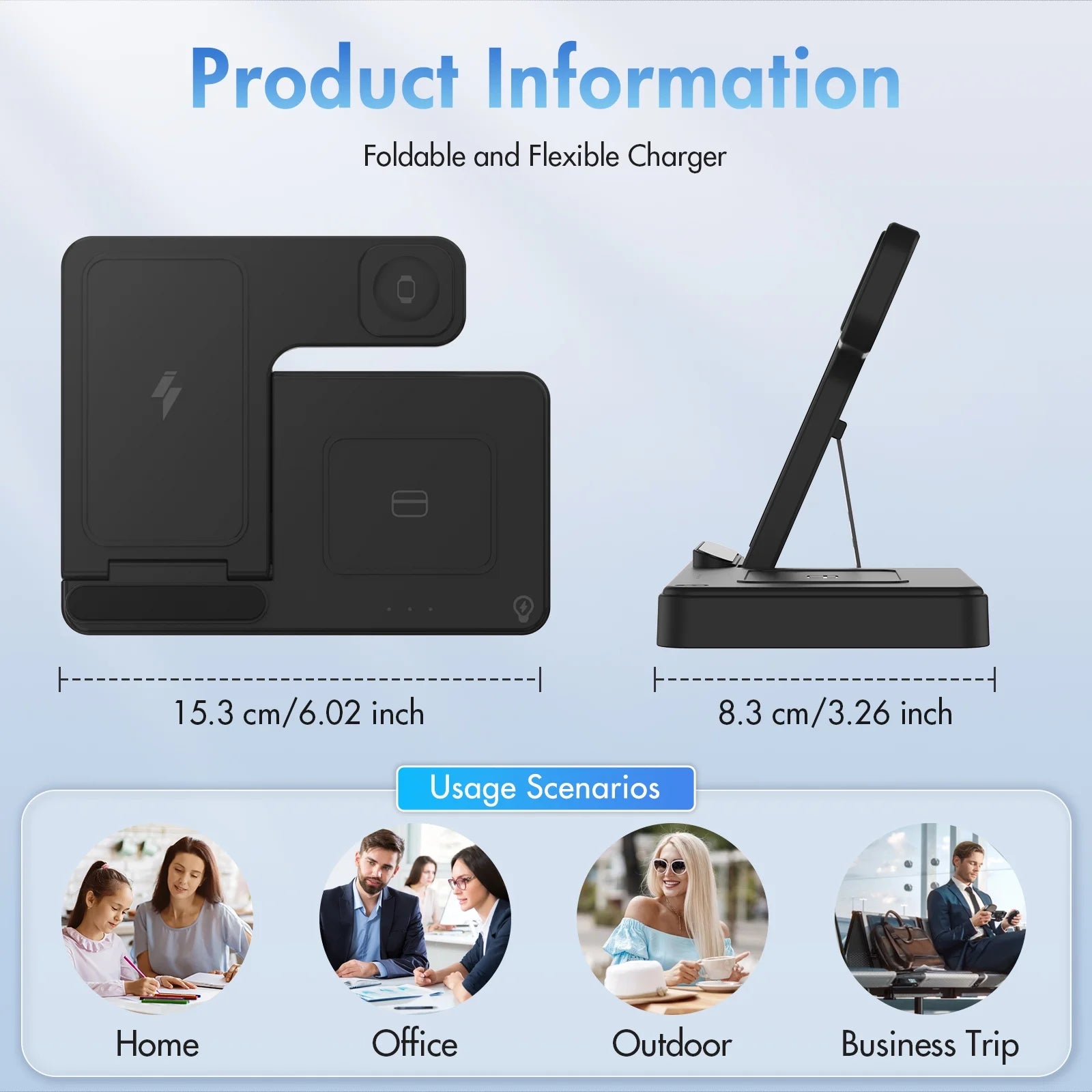 Wireless Charger for Iphone,3 in 1 Wireless Charging Station for Iphone 17 16 15 14 13 12 11 Pro Max plus XS XR X 8,For Iwatch 9 8 7 6 5 4 3 2 Se,For Airpods 3 2 Pro,Blue,No Adapter